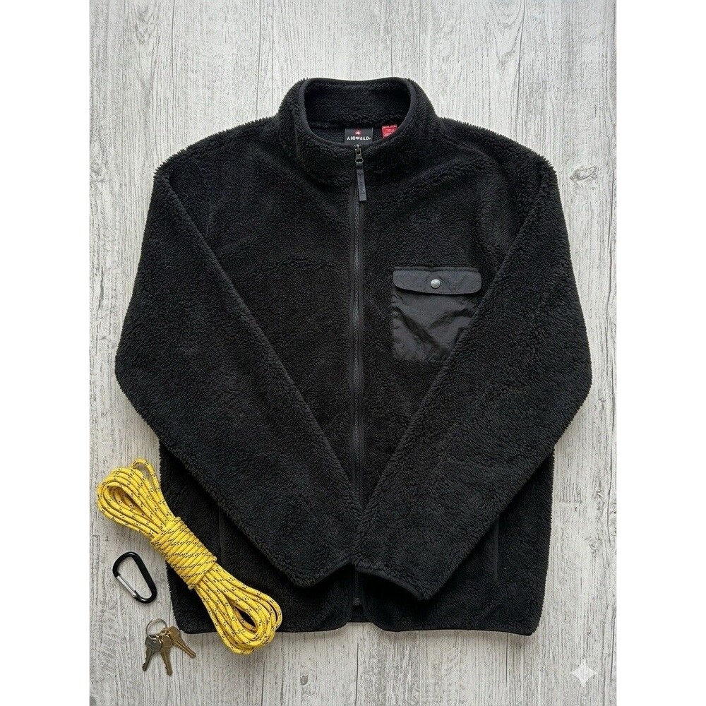 Airwalk Men's 2XL Black Sherpa Fleece Jacket Full Zip Gorpcore Streetwear Fuzzy